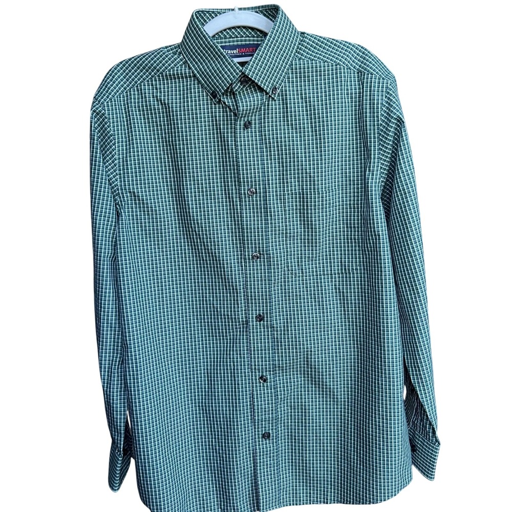 Roundtree & Yorke TravelSmart Button Down Shirt Green Micro Check Small